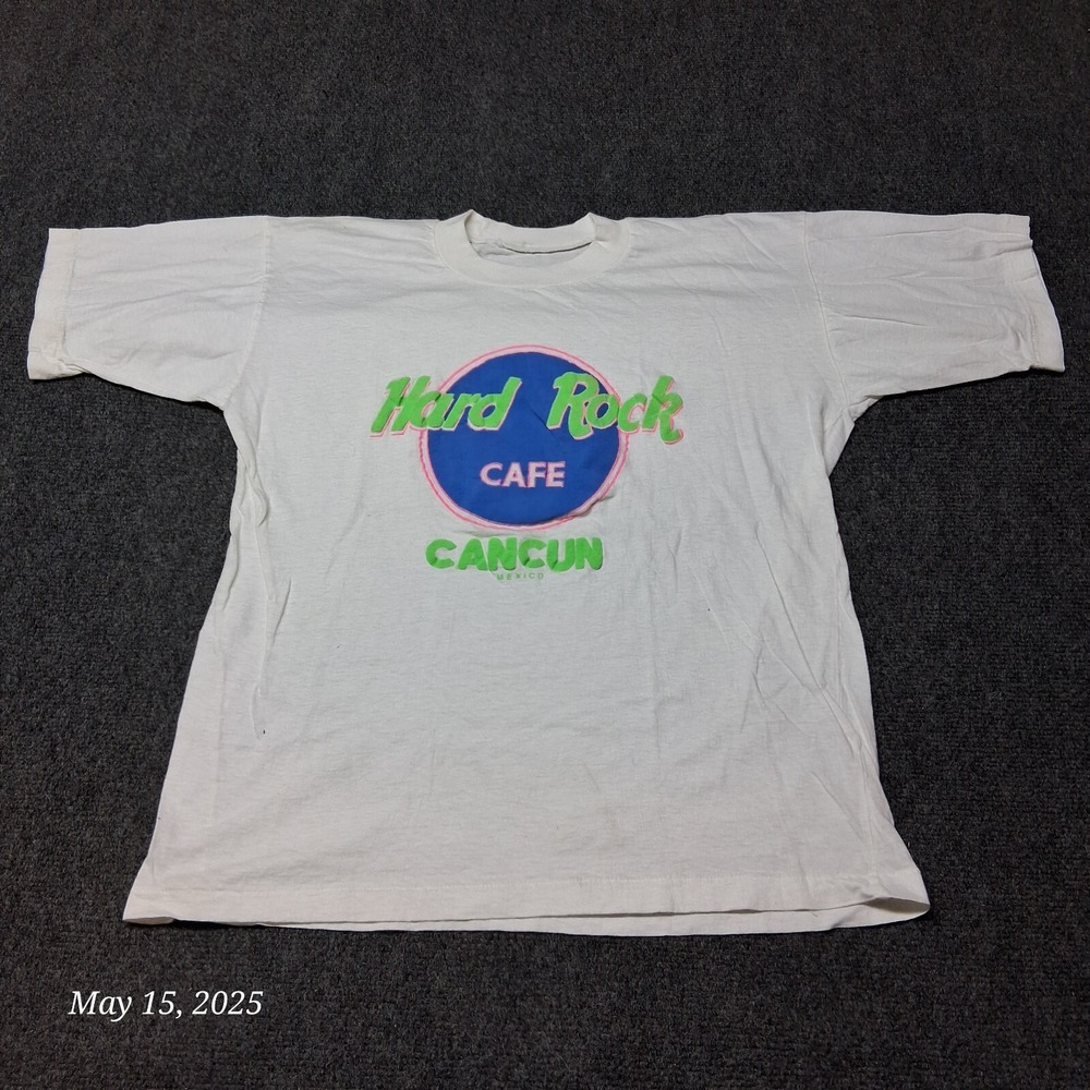 Vintage‎ Hard Rock Cafe Cancun Mexico Single Stitch T Shirt Size Large White